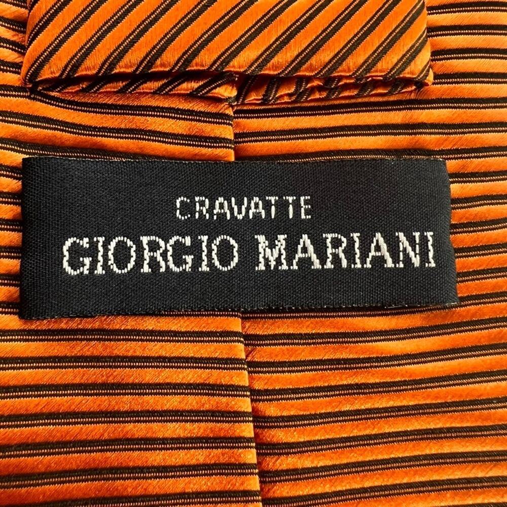 Giorgio Mariani Cravatte Necktie Pure Silk Hand Sewn Orange Striped Italy Made